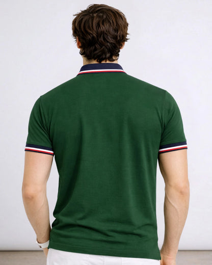 SMAN Men Solid Polo Neck Cotton Blend Green, Navy Blue T-Shirt