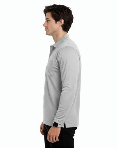 Men's Solid Grey Matty Full sleeve Polo Regular T-Shirt