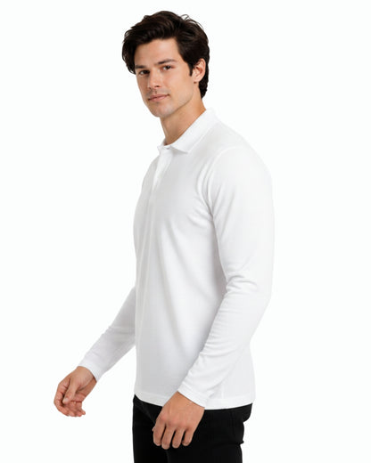 Men's Solid White Matty Full sleeve  Polo Regular T-Shirt