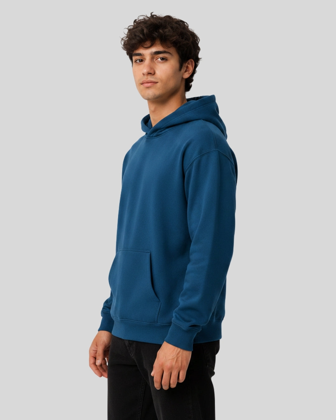 Men's Solid Teal Blue Cotton Full Sleeve Oversized Hoodie