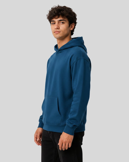 Men's Solid Teal Blue Cotton Full Sleeve Oversized Hoodie