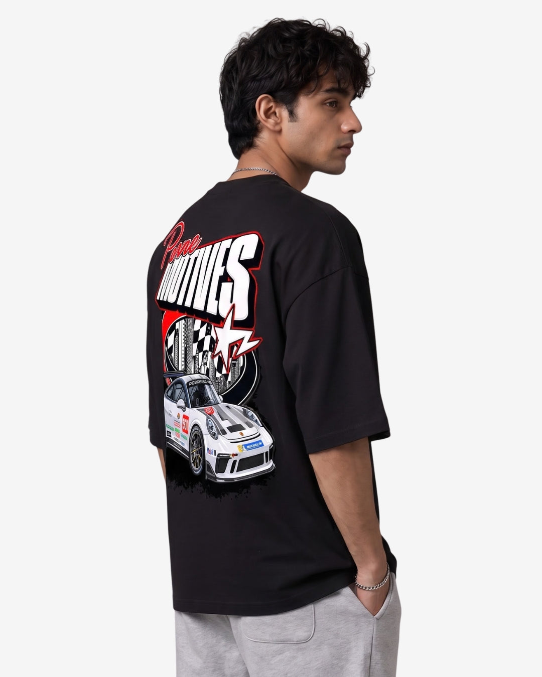 Sman's Solid Black Cotton Crew Neck Oversized Printed T-Shirt For Men