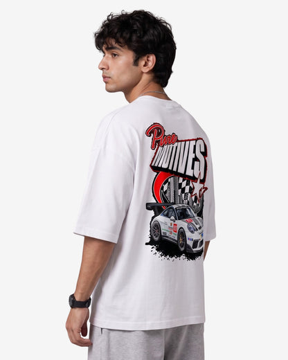 Sman's Solid White Cotton Crew Neck Oversized Printed T-Shirt For Men