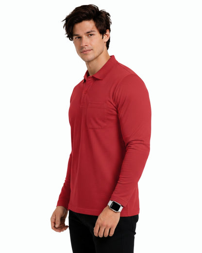 Men's Solid Red Matty Full sleeve Polo Regular T-Shirt