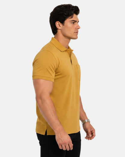 Men's Solid Mustard Matty Half Sleeve Polo Regular T-Shirt