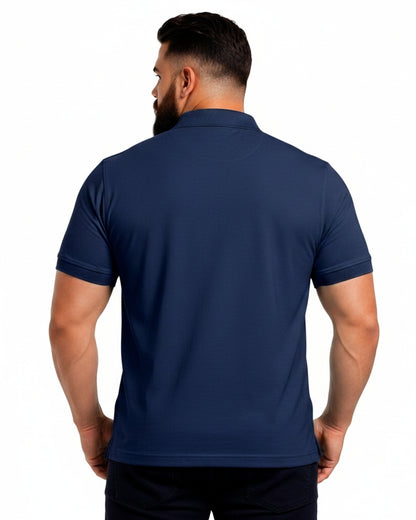 Men Plus size Polo Collar Pockets Navy Blue T-shirt