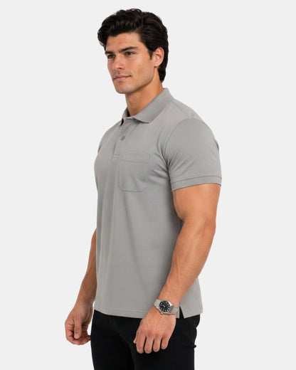 Men's Solid Grey Matty Half Sleeve Polo Regular T-Shirt