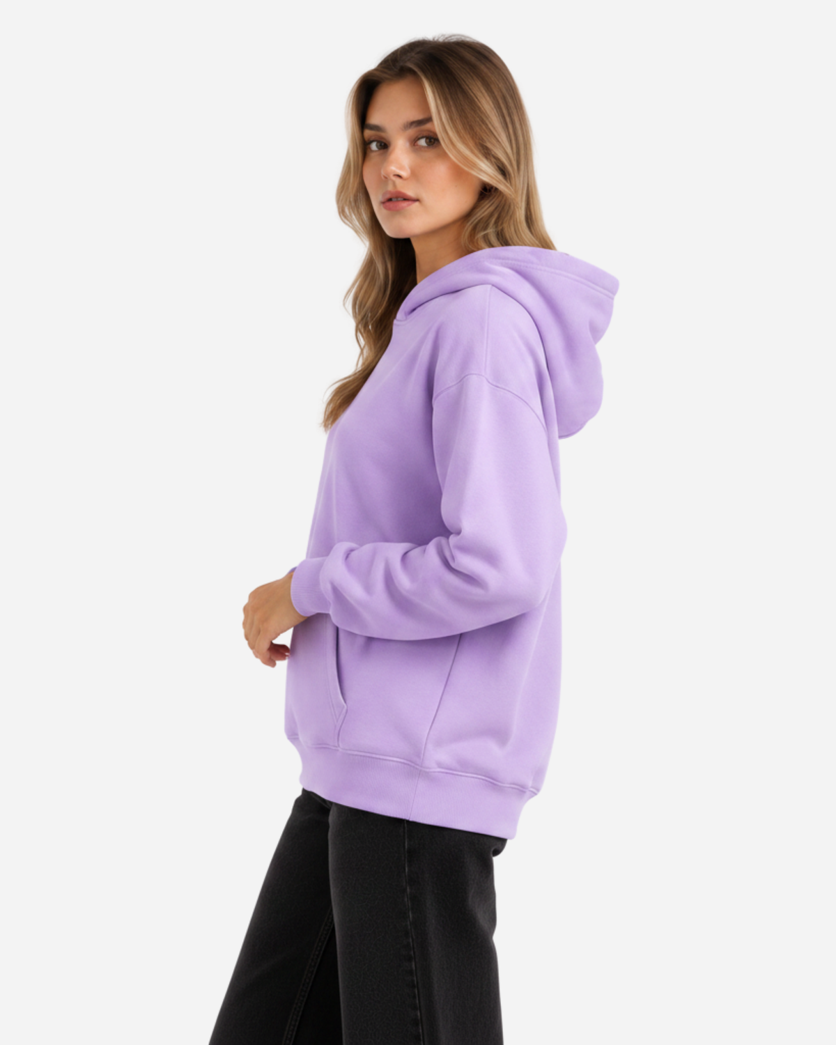 Women's Solid Lavender Cotton Full Sleeve Oversized Hoodie