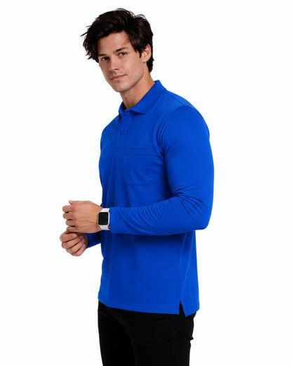 Men's Solid Royal Blue Matty Full sleeve Polo Regular T-Shirt