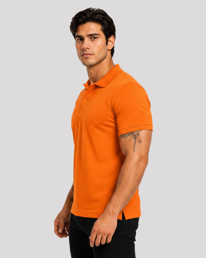 Men's Solid Orange Matty Half Sleeve Polo Regular T-Shirt