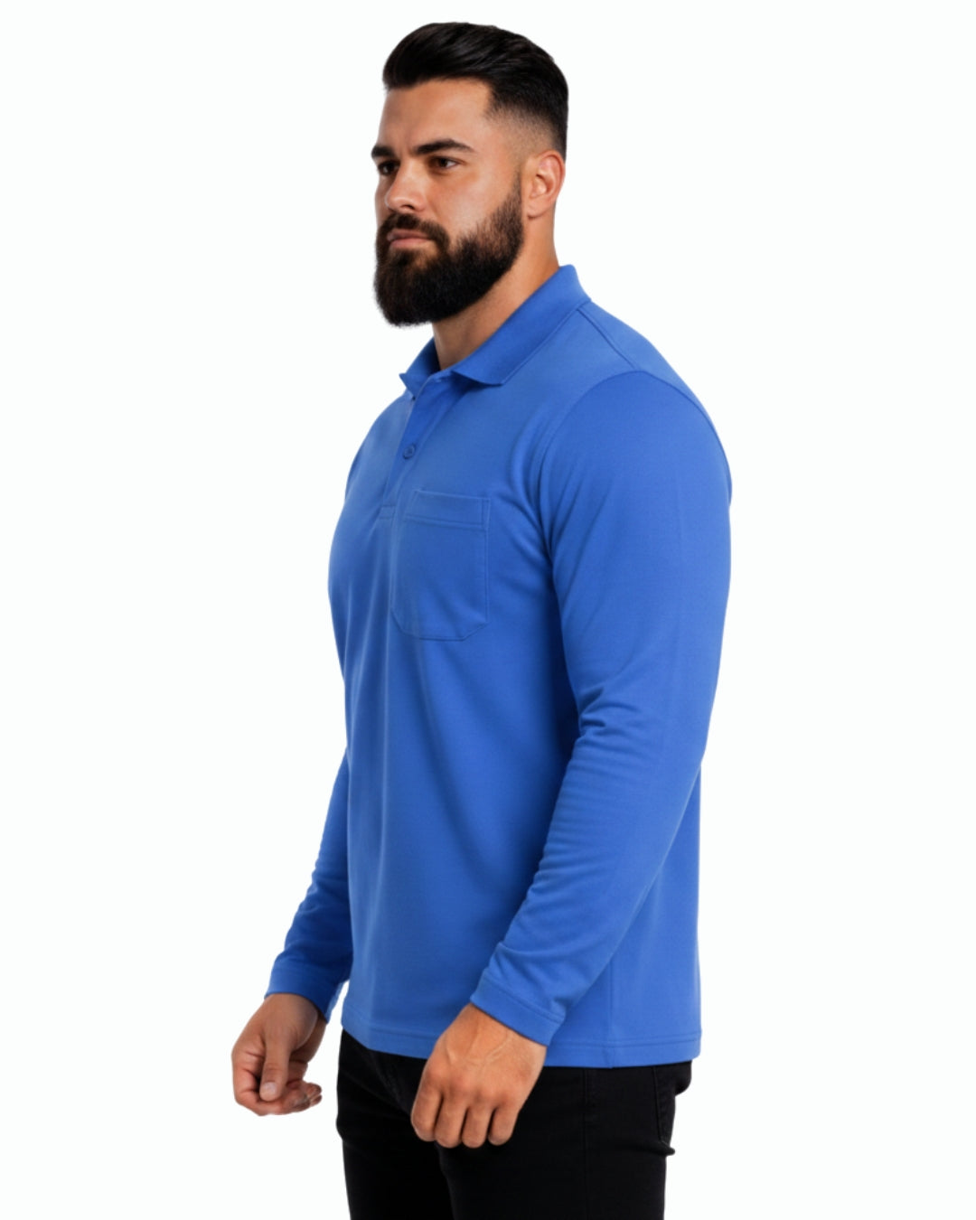 Men's Solid Royal Blue Matty Full Sleeve Polo Regular T-Shirt
