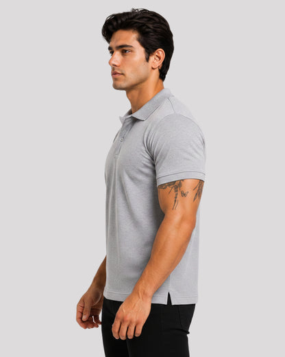 Men's Solid Grey Matty Half Sleeve Polo Regular T-Shirt
