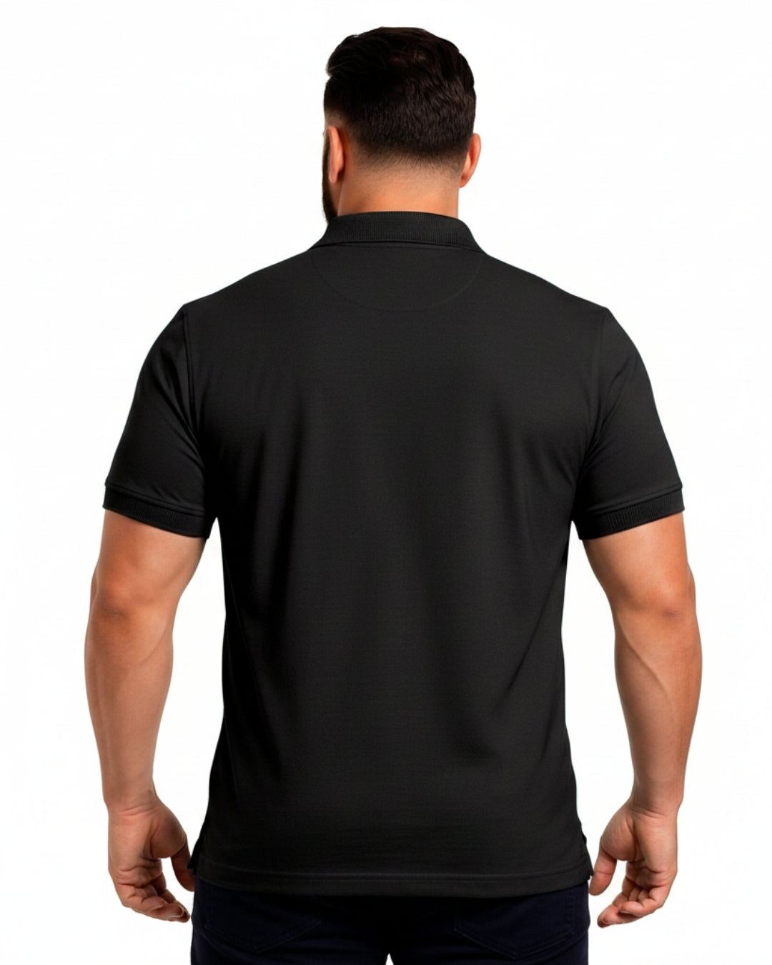 Men Plus size Polo Collar Pockets Black T-shirt