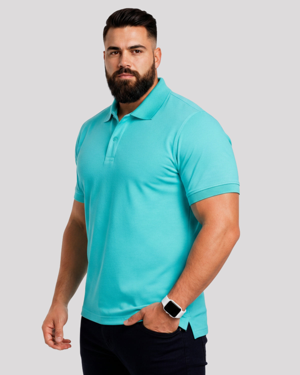 Men's Solid Aqua Matty Half Sleeve Polo Regular T-Shirt
