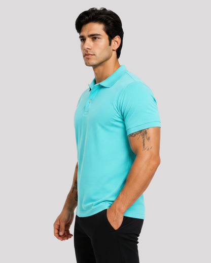 Men's Solid Aqua Matty Half Sleeve Polo Regular T-Shirt
