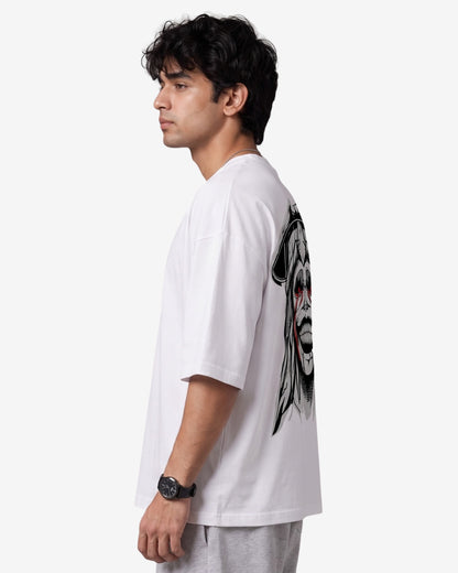 Sman's Solid White Cotton Crew Neck Oversized Printed T-Shirt For Men