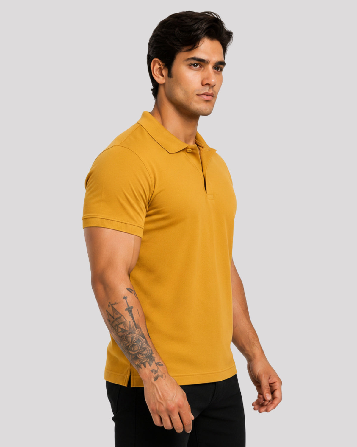 Men's Solid Mustard Matty Half Sleeve Polo Regular T-Shirt
