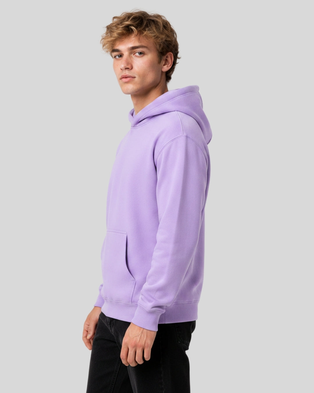 Men's Solid Lavender Cotton Full Sleeve Oversized Hoodie