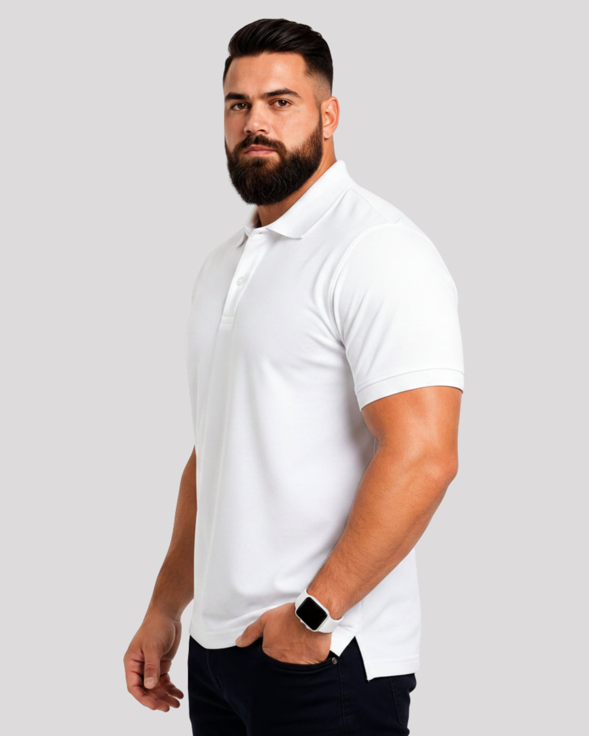 Men's Solid White Matty Half Sleeve Polo Regular T-Shirt