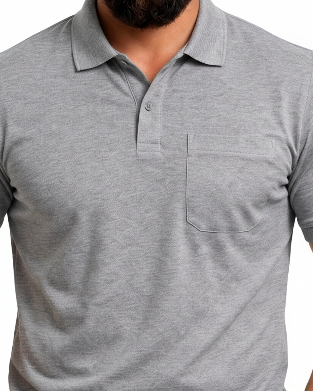 Men Plus size Polo Collar Pockets Gray T-shirt