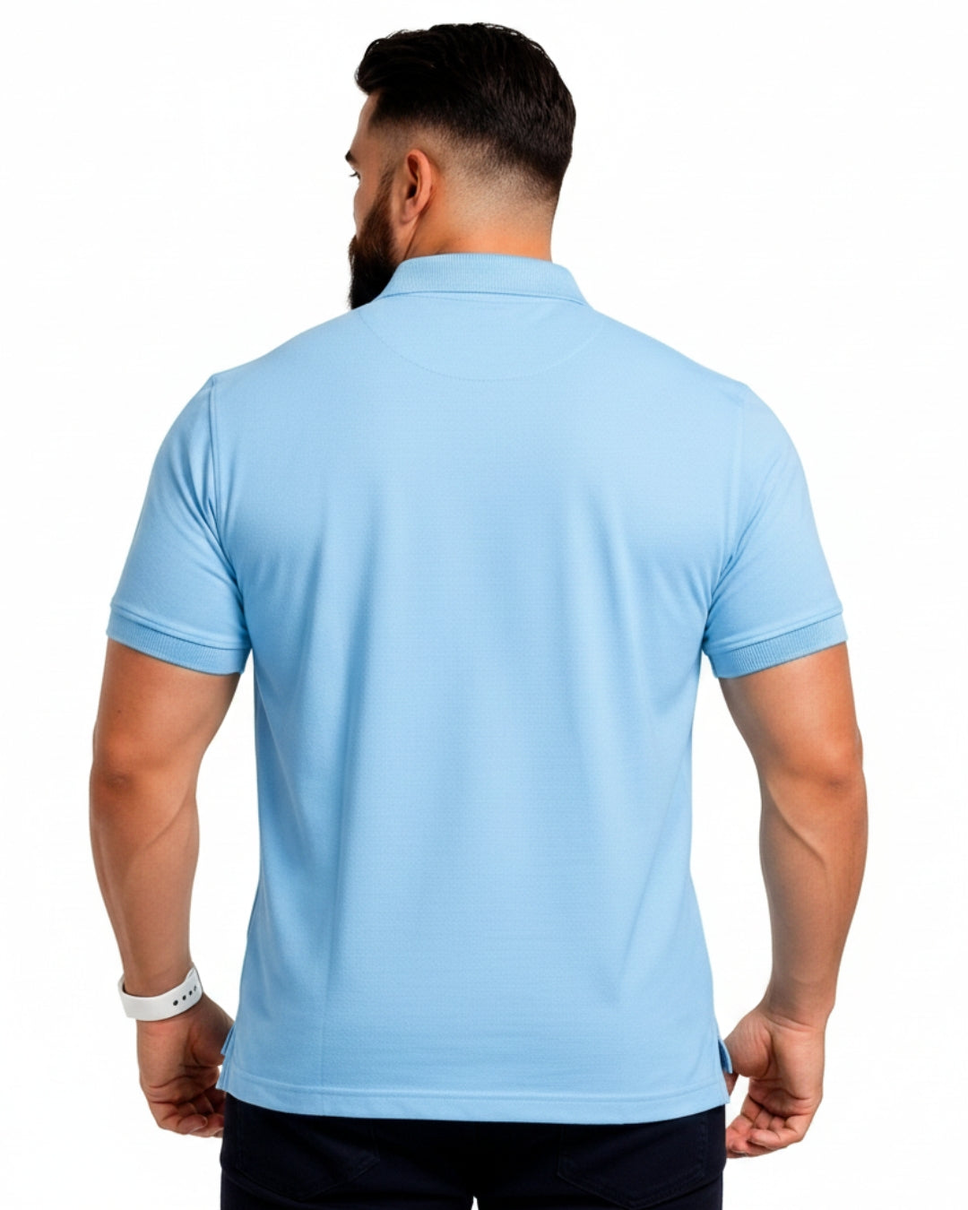 Men Plus size Polo Collar Pockets Sky Blue T-shirt