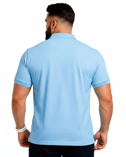 Men Plus size Polo Collar Pockets Sky Blue T-shirt