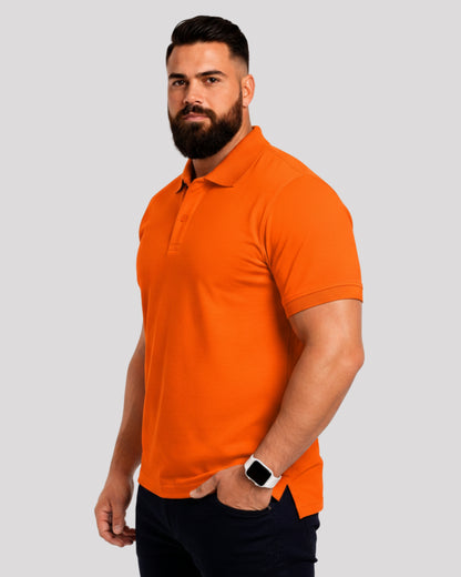 Men's Solid Orange Matty Half Sleeve Polo Regular T-Shirt