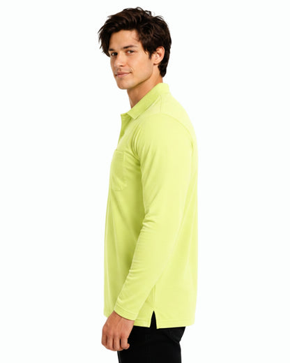 Men's Solid Lemon Matty Full sleeve Polo Regular T-Shirt