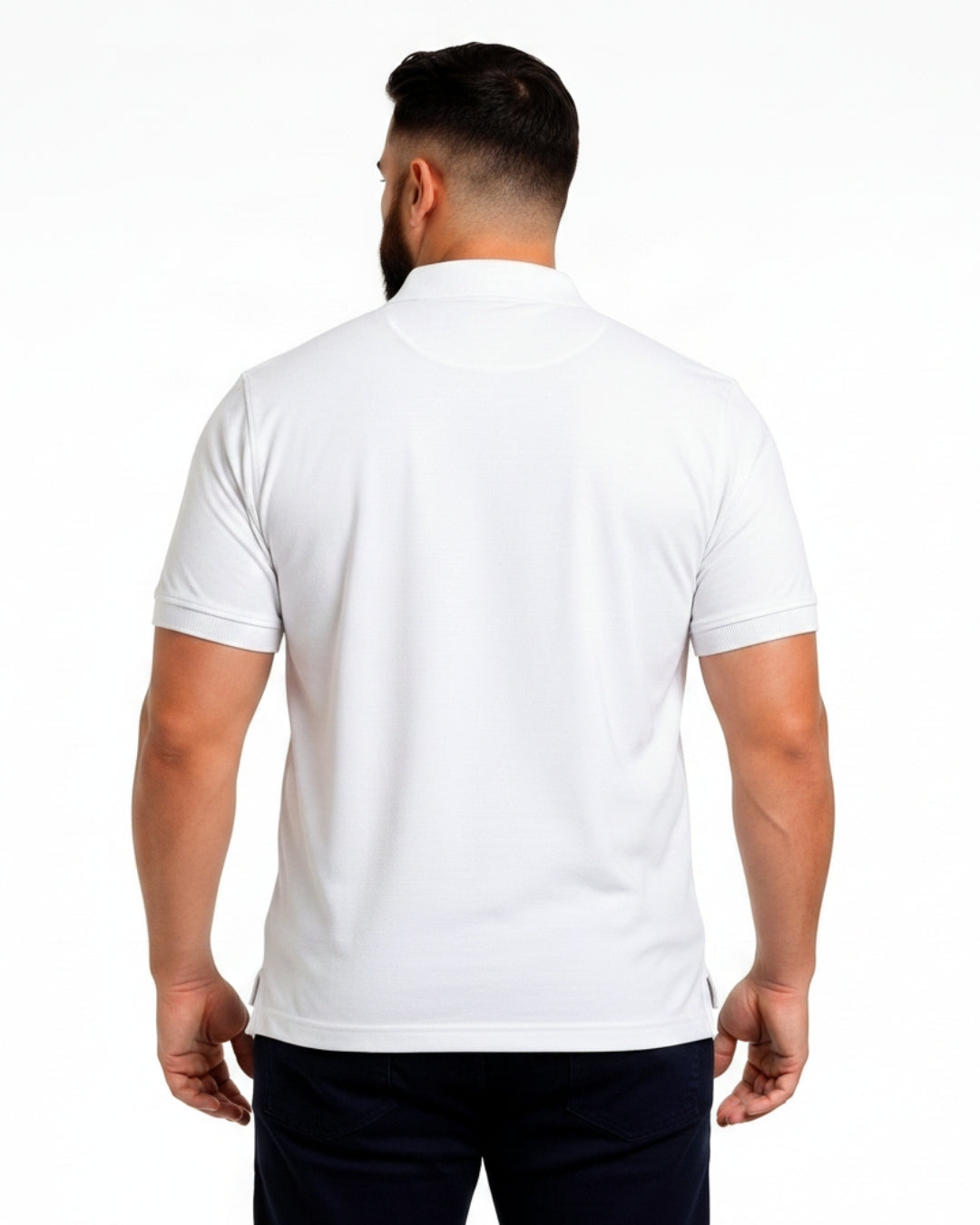 Men Plus size Polo Collar Pockets White T-shirt