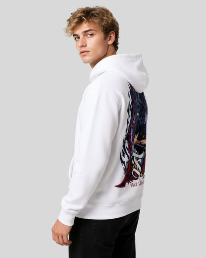 Sman's Solid White Cotton Crew Neck Oversized Printed Hoodie For Men