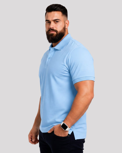 Men's Solid Sky Blue Matty Half Sleeve Polo Regular T-Shirt