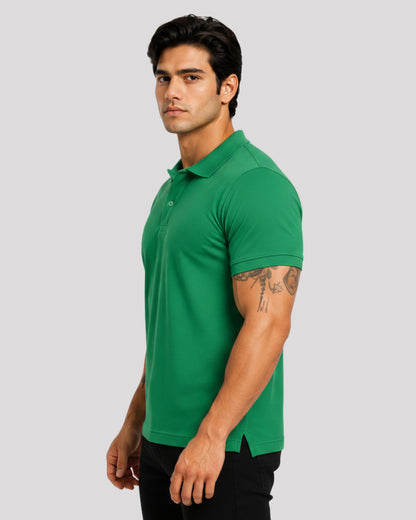 Men's Solid Green Matty Half Sleeve Polo Regular T-Shirt