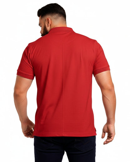 Men Plus size Polo Collar Pockets Red T-shirt