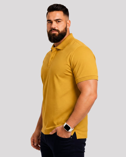 Men's Solid Mustard Matty Half Sleeve Polo Regular T-Shirt