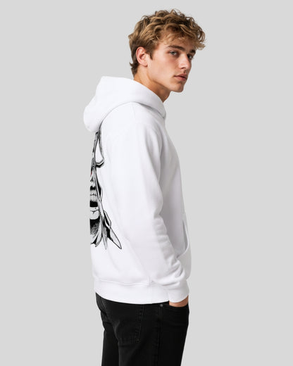 Sman's Solid White Cotton Crew Neck Oversized Printed Hoodie For Men