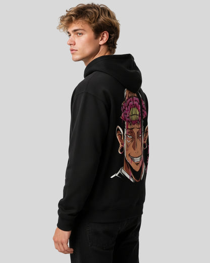 Sman's Solid Black Cotton Crew Neck Oversized Printed Hoodie For Men