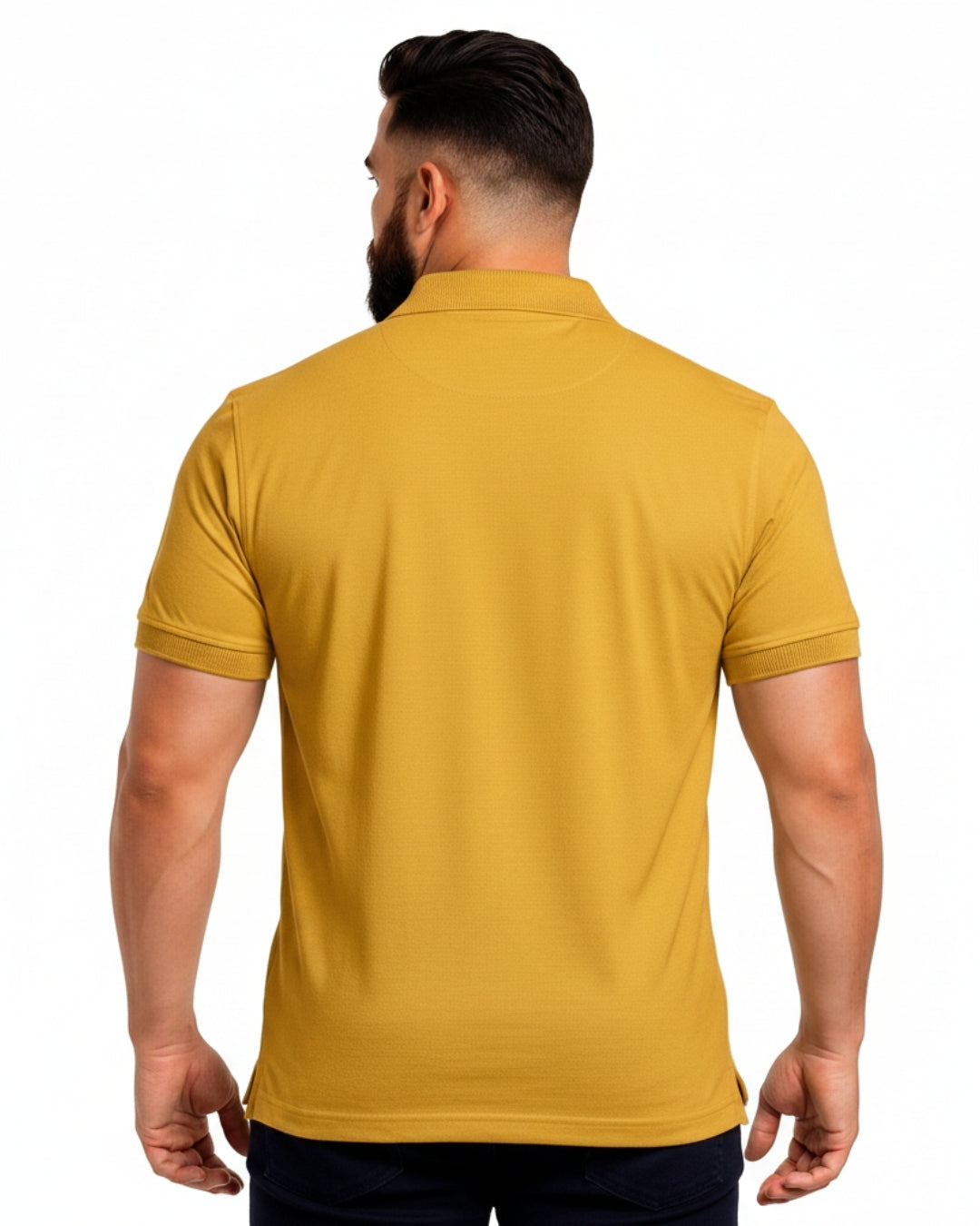 Men Plus size Polo Collar Pockets Mustard T-shirt