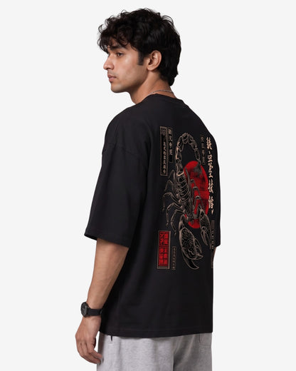 Sman's Solid Black Cotton Crew Neck Oversized Printed T-Shirt For Men