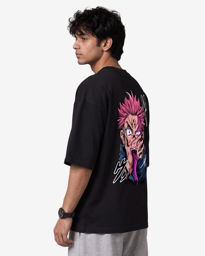 Sman's Solid Black Cotton Crew Neck Oversized Printed T-Shirt For Men
