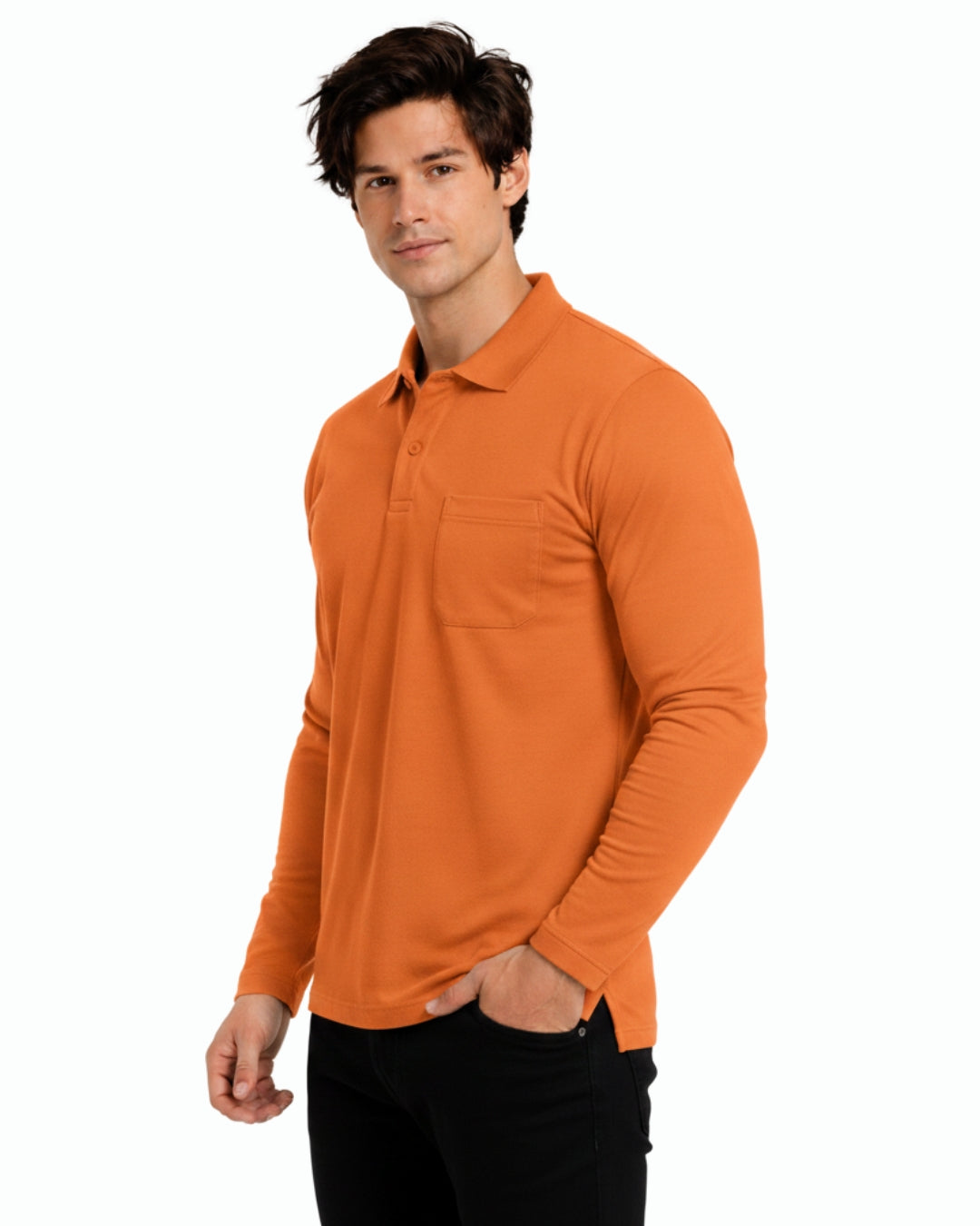 Men's Solid Orange Matty Full sleeve Polo Regular T-Shirt
