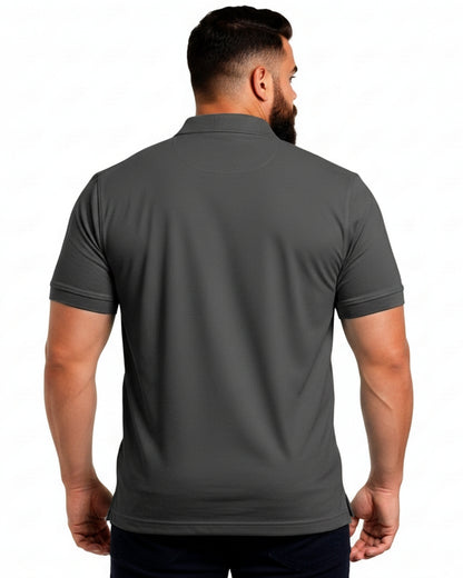 Men Plus size Polo Collar Pockets Dark Gray T-shirt