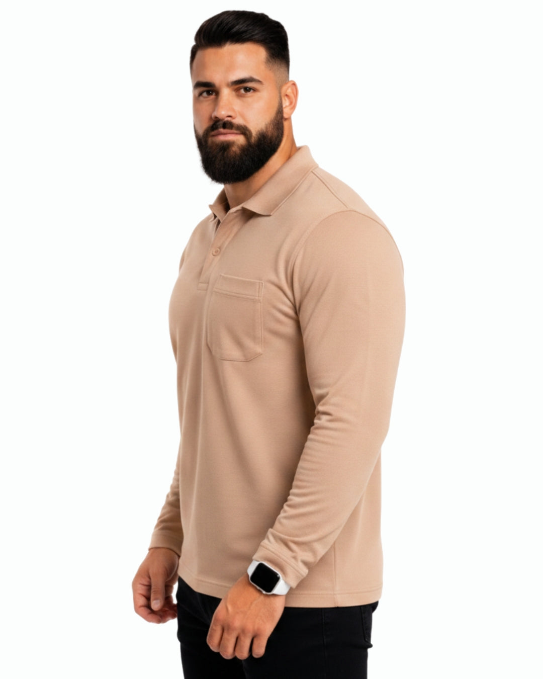 Men's Solid Peach Matty Full Sleeve Polo Regular T-Shirt