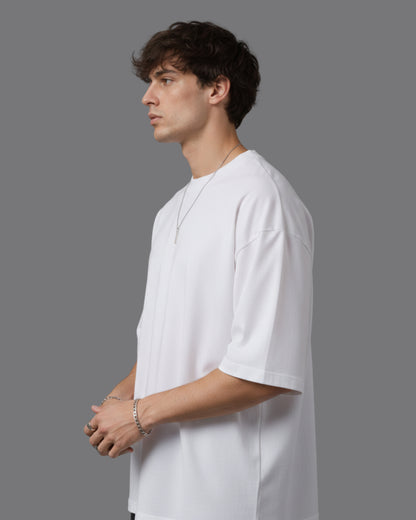 Men's Solid White Cotton  Half Sleeve Crew Neck Oversized T-Shirt