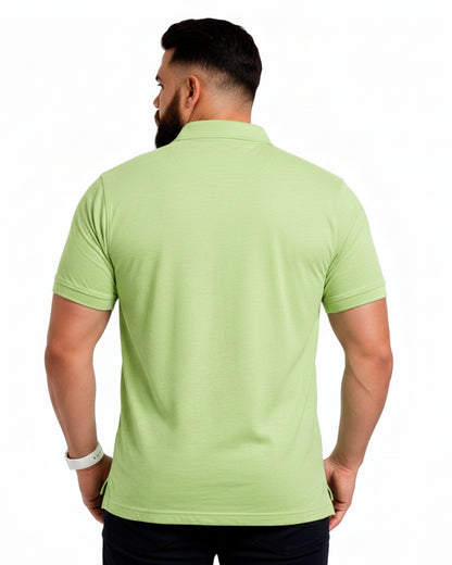 Men Plus size Polo Collar Pockets Olive T-shirt