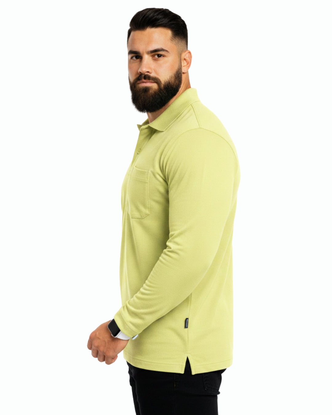 Men's Solid Lemon Matty Full Sleeve Polo Regular T-Shirt