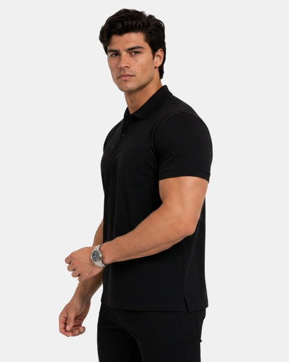 Men's Solid Black Matty Half Sleeve Polo Regular T-Shirt