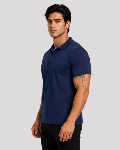 Men's Solid Navy Blue Matty Half Sleeve Polo Regular T-Shirt
