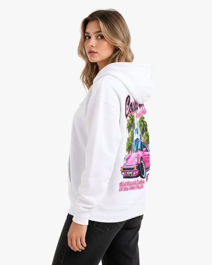 Sman's Solid White Cotton Crew Neck Oversized Printed Hoodie For Women