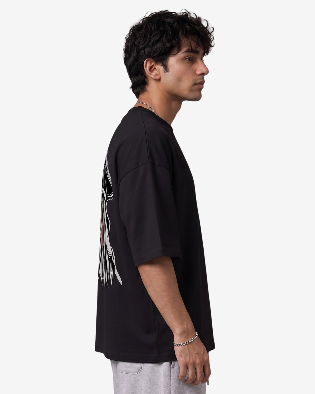 Sman's Solid Black Cotton Crew Neck Oversized Printed T-Shirt For Men