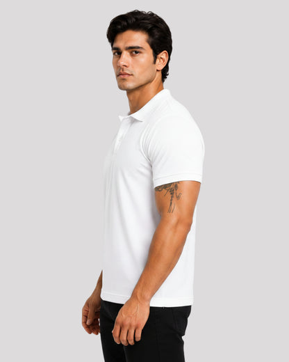 Men's Solid White Matty Half Sleeve Polo Regular T-Shirt